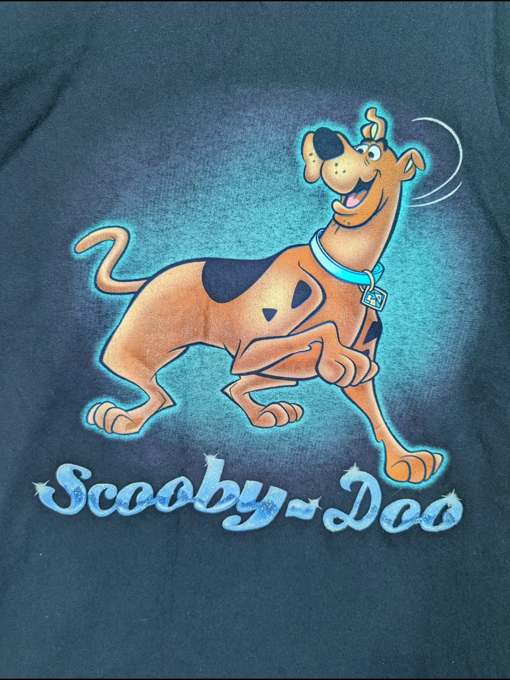 Cartoon Network Scooby-Doo Graphic V Neck T Shirt Size XL Black Vintage Y2K